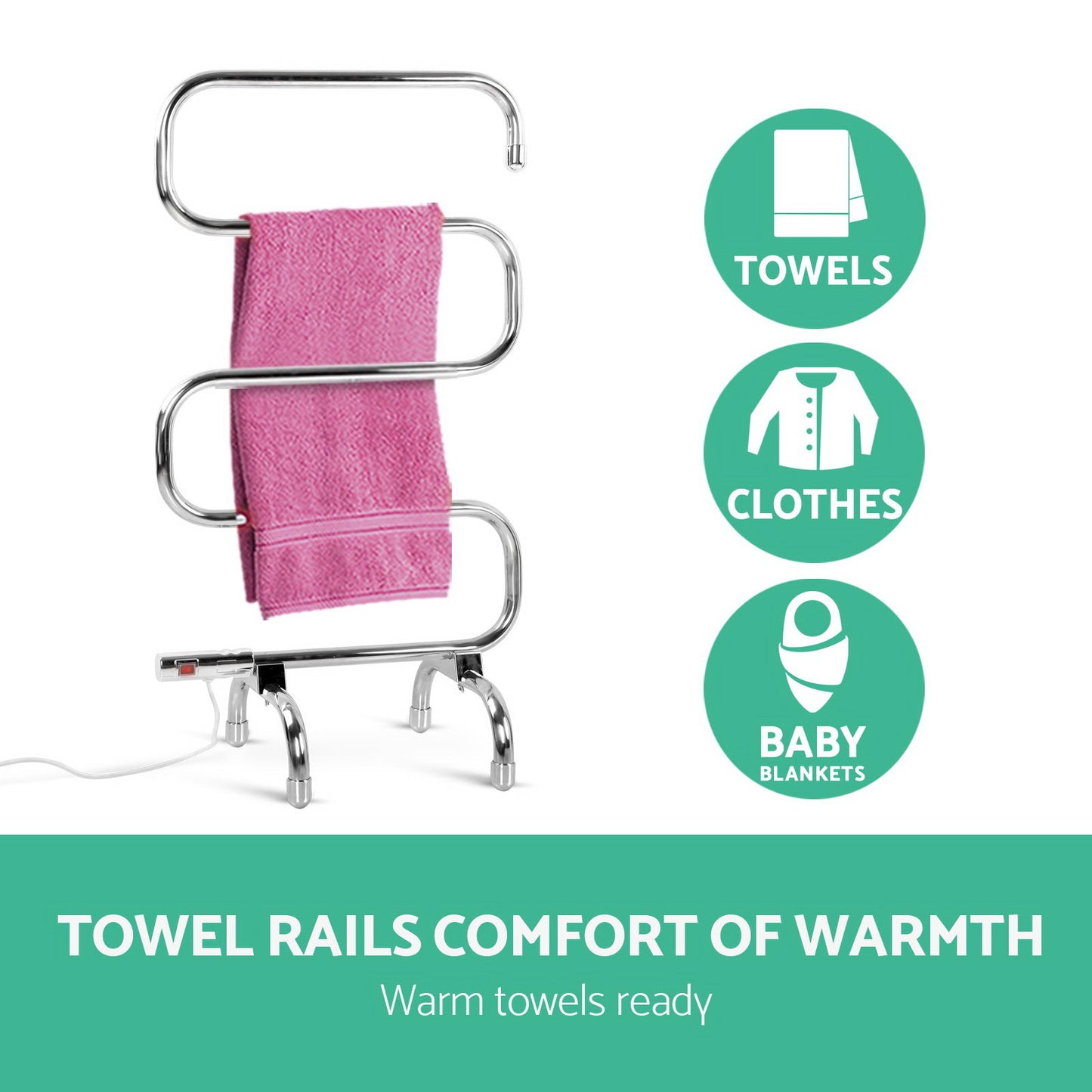 Devanti Electric Heated Towel Rail Rack 5 Bars Freestanding Clothes Dry Warmer - ShopFrenzy