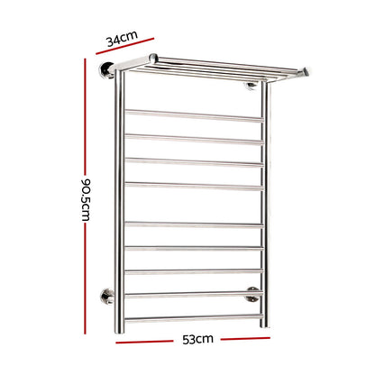 Devanti Electric Heated Towel Rail Rack 14 Bars Wall Mounted Clothes Dry Warmer - ShopFrenzy
