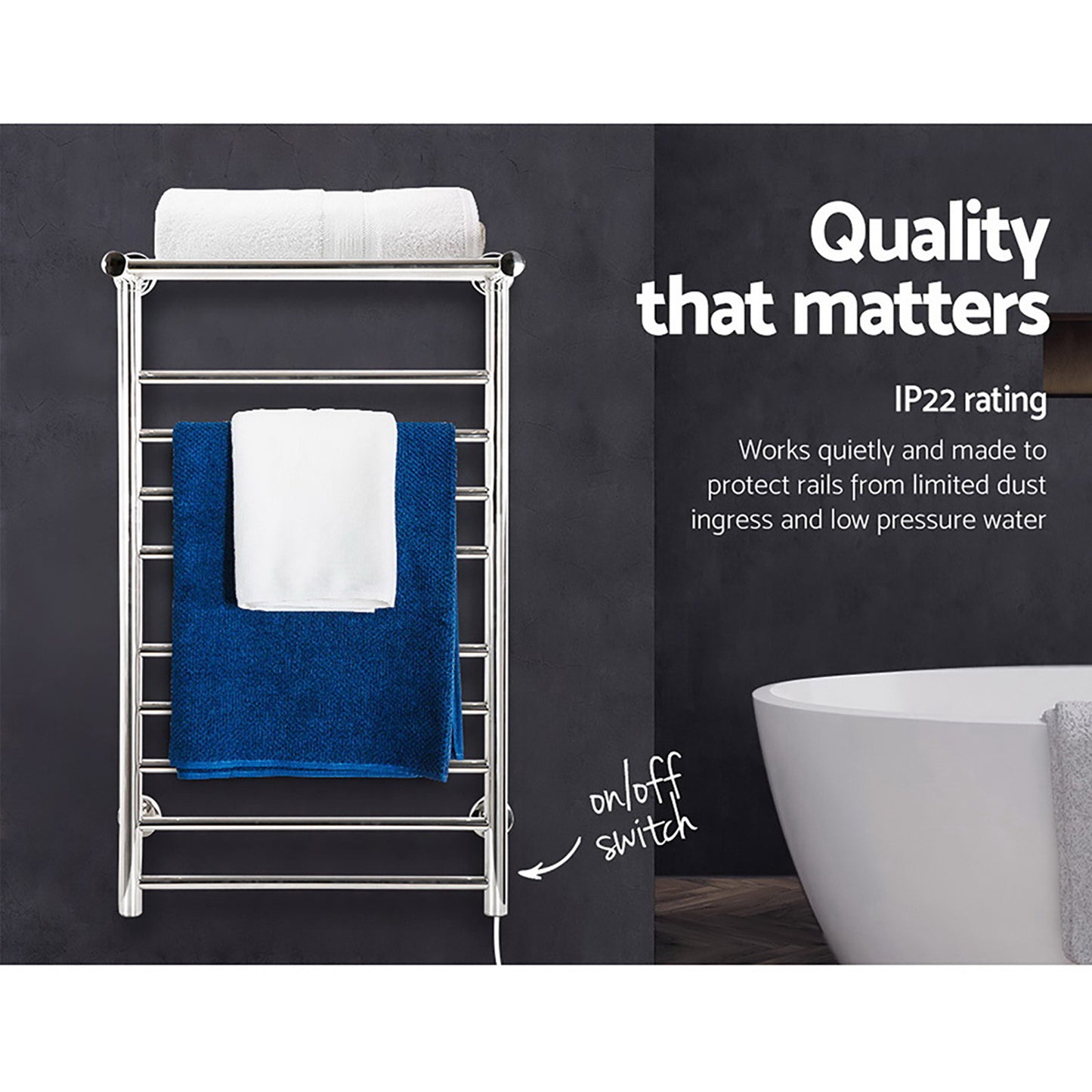 Devanti Electric Heated Towel Rail Rack 14 Bars Wall Mounted Clothes Dry Warmer - ShopFrenzy