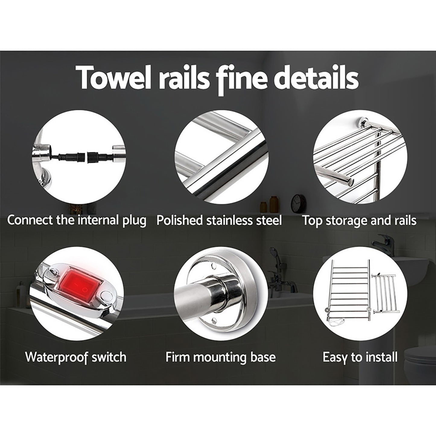 Devanti Electric Heated Towel Rail Rack 14 Bars Wall Mounted Clothes Dry Warmer - ShopFrenzy