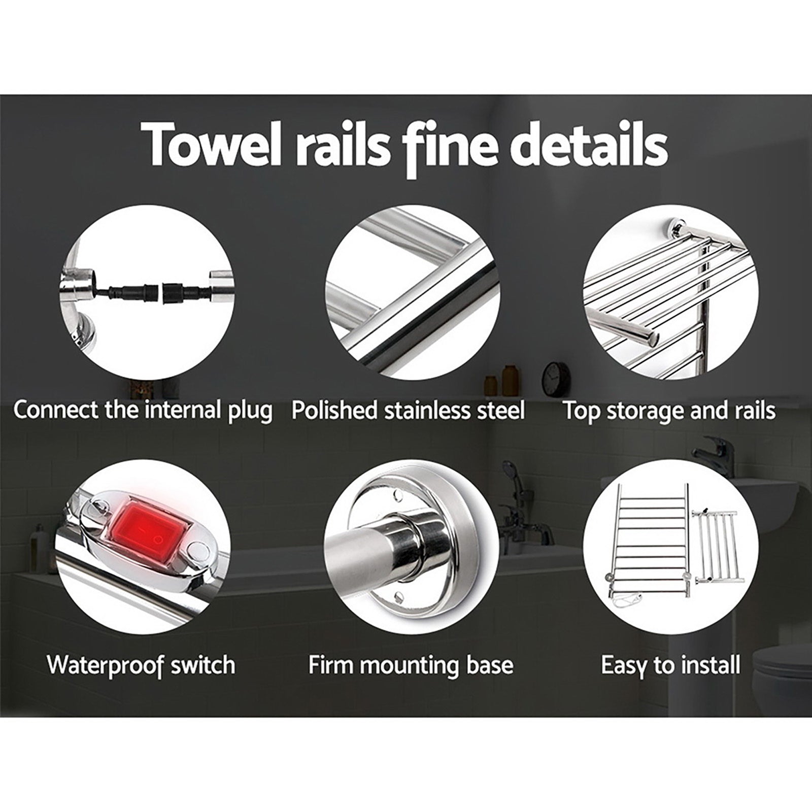 Devanti Electric Heated Towel Rail Rack 14 Bars Wall Mounted Clothes Dry Warmer - ShopFrenzy
