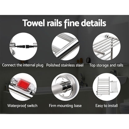 Devanti Electric Heated Towel Rail Rack 14 Bars Wall Mounted Clothes Dry Warmer - ShopFrenzy