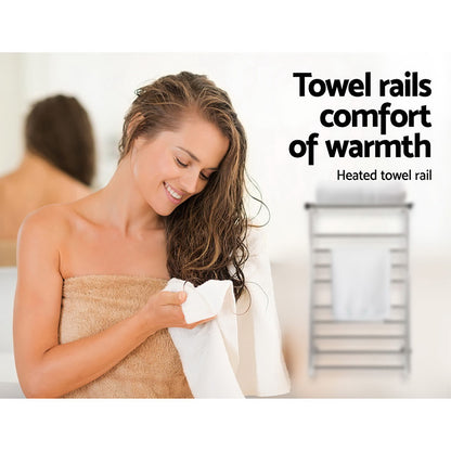 Devanti Electric Heated Towel Rail Rack 14 Bars Wall Mounted Clothes Dry Warmer - ShopFrenzy
