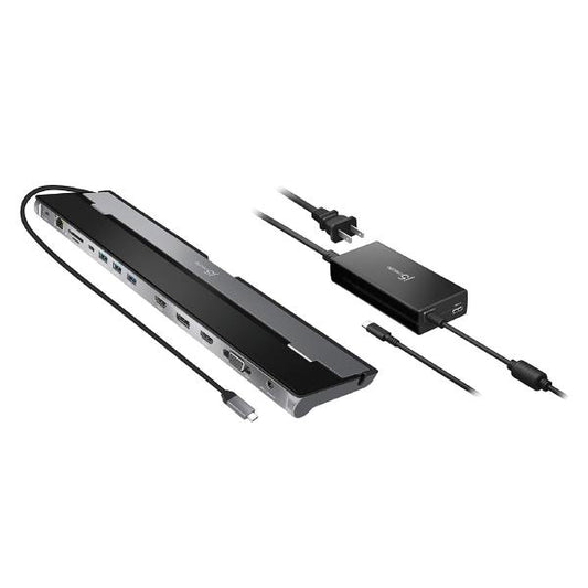 J5create JCD543P USB-C Triple Display Docking Station with 100W PD adaptor USB-C to VGA/HDMI/DP, RJ45, SD card, USB-A x 3, USB-C x 1, USB-C PD - ShopFrenzy