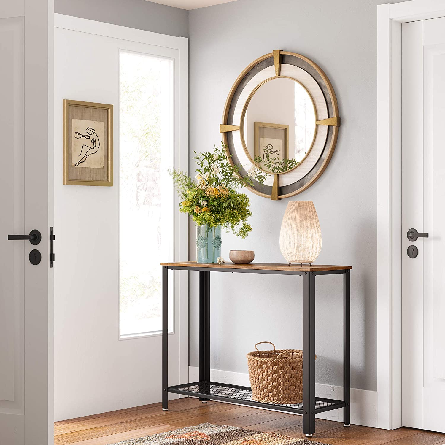 Console Table Metal Frame Rustic Brown - ShopFrenzy