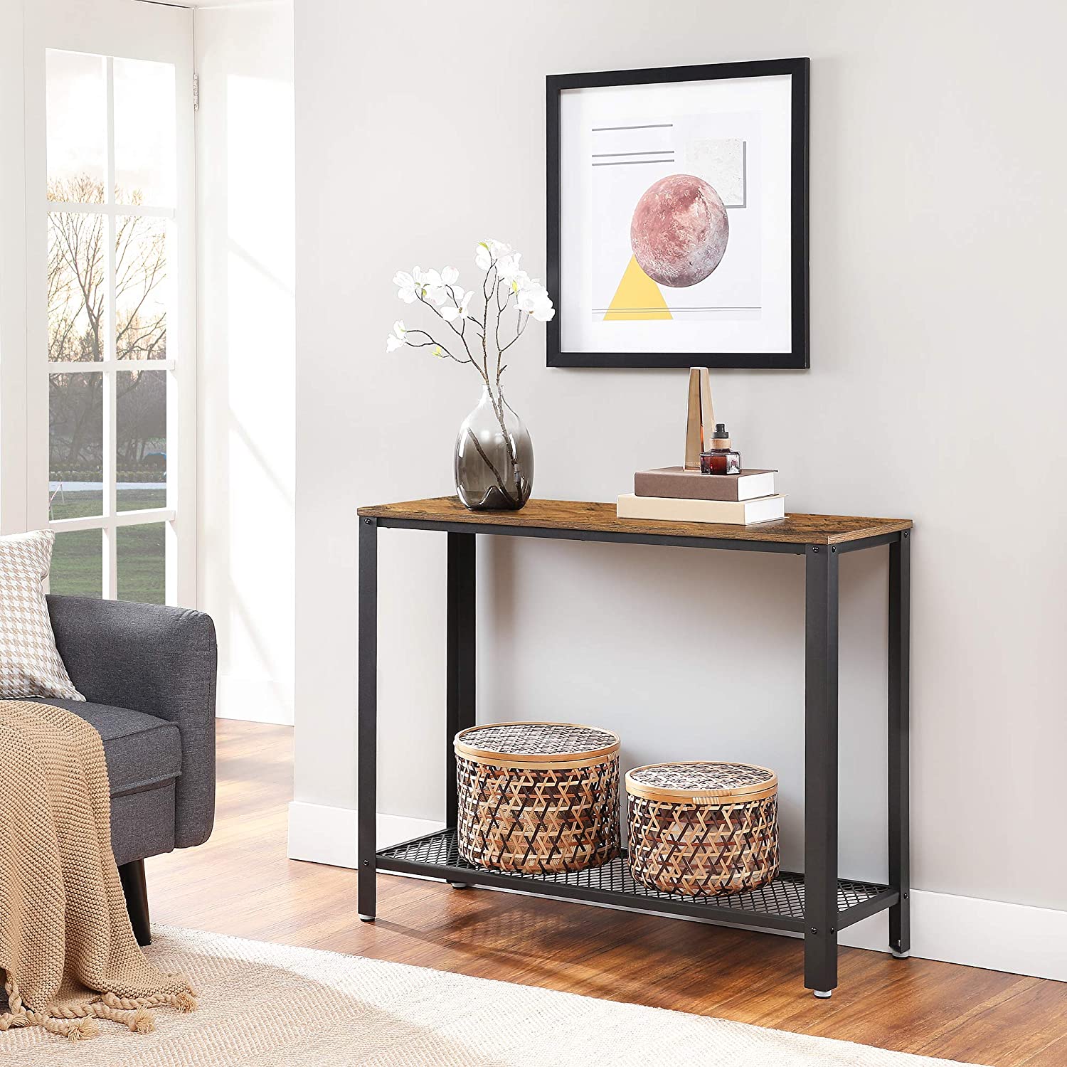 Console Table Metal Frame Rustic Brown - ShopFrenzy