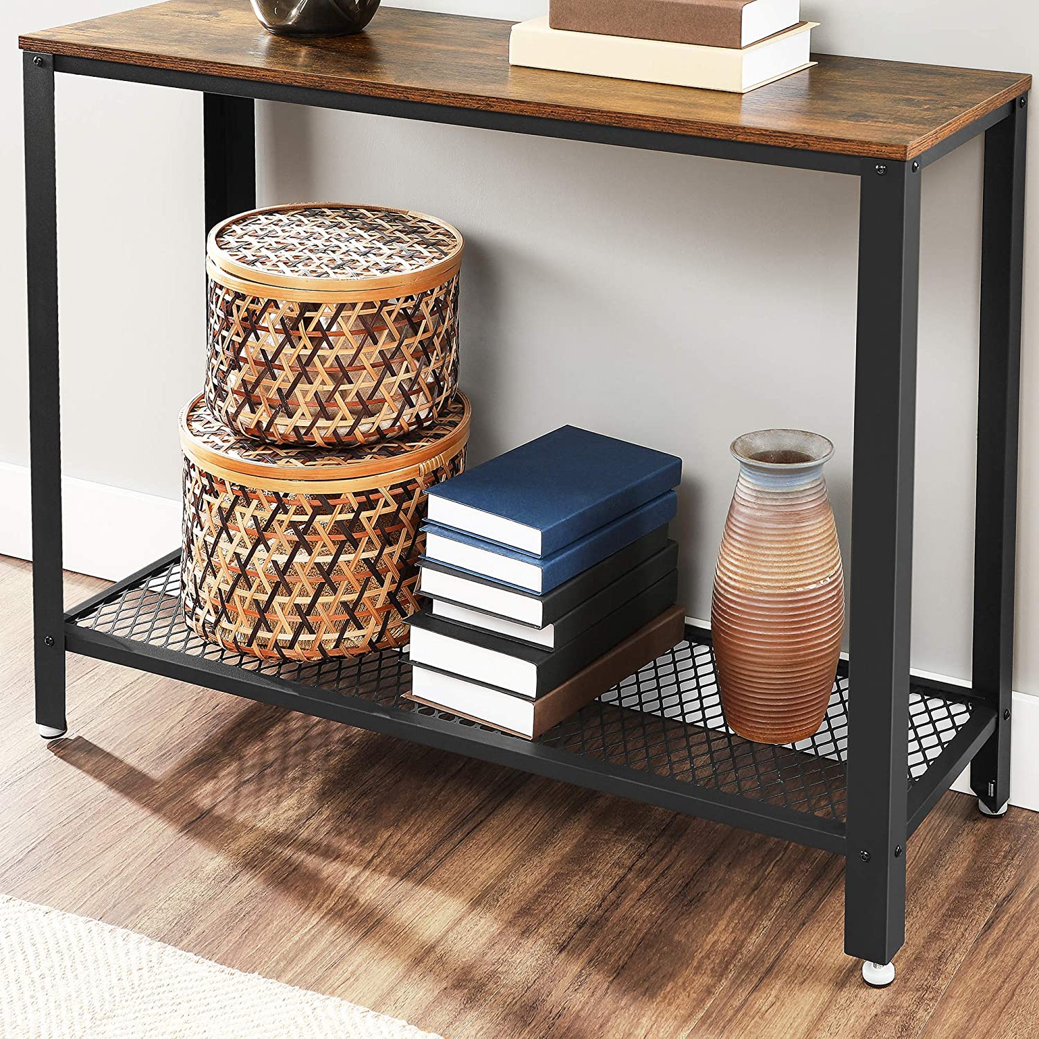 Console Table Metal Frame Rustic Brown - ShopFrenzy