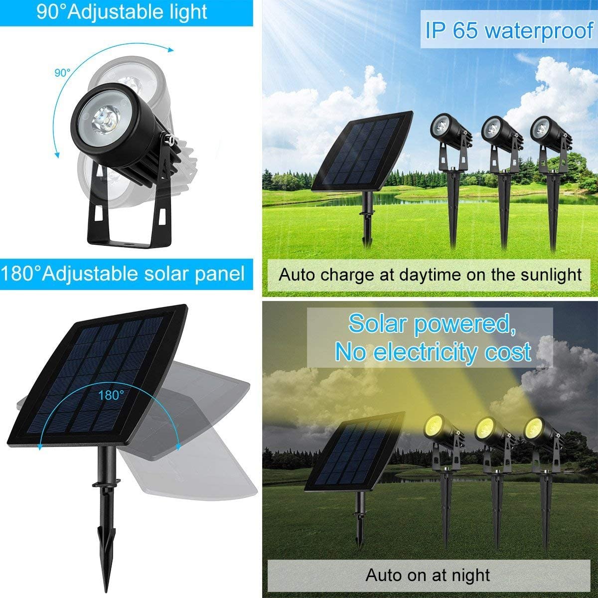 3 x LED Spotlights Powered Solar Garden Lights Outdoor Waterproof (Warm White) - ShopFrenzy
