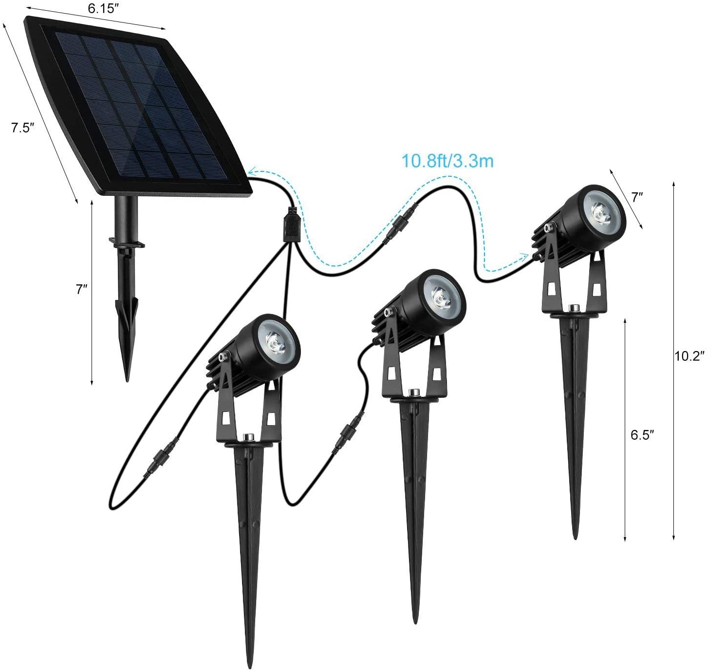 3 x LED Spotlights Powered Solar Garden Lights Outdoor Waterproof (Warm White) - ShopFrenzy