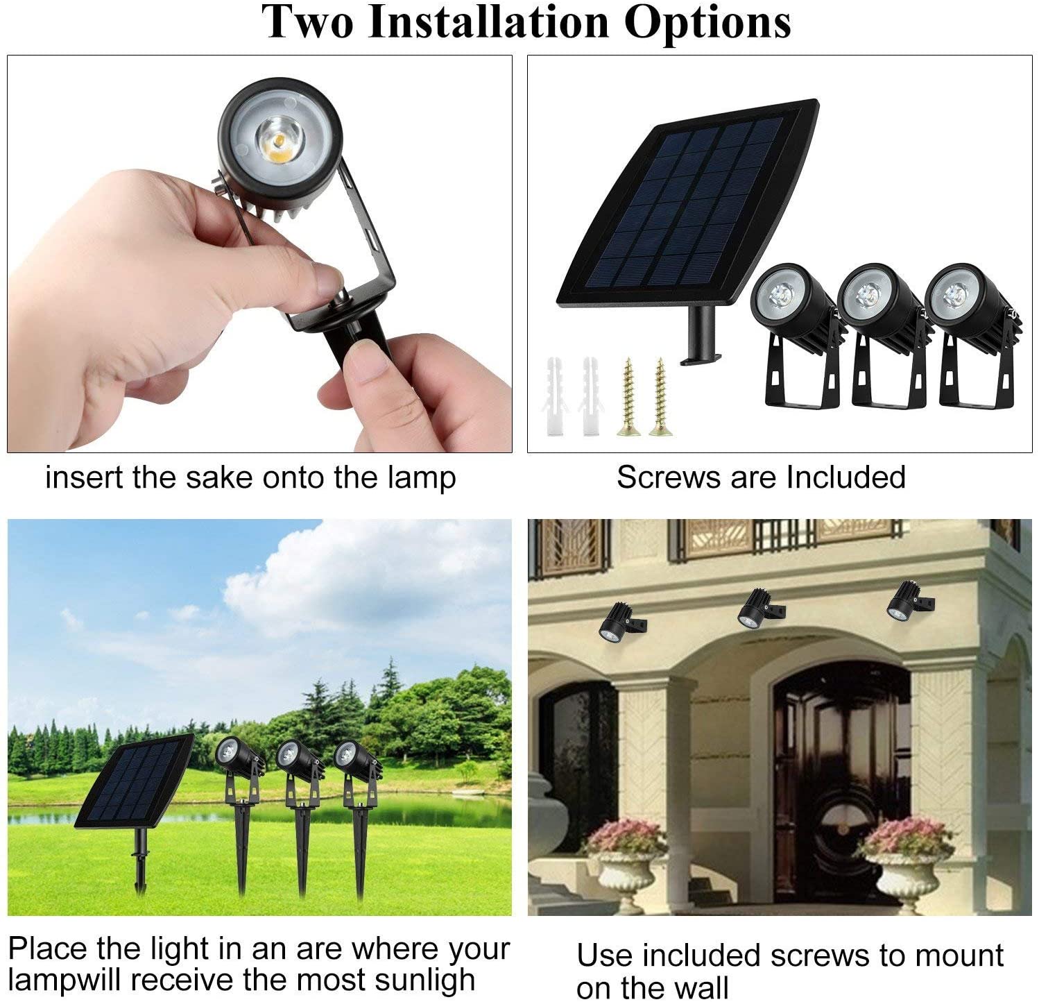 3 x LED Spotlights Powered Solar Garden Lights Outdoor Waterproof (Warm White) - ShopFrenzy