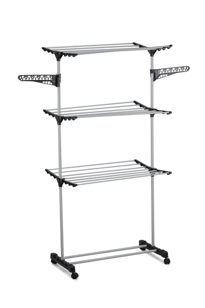 Folding 3 Tier Clothes Laundry Drying Rack with Stainless Steel Tubes for Indoor & Outdoor Home - ShopFrenzy