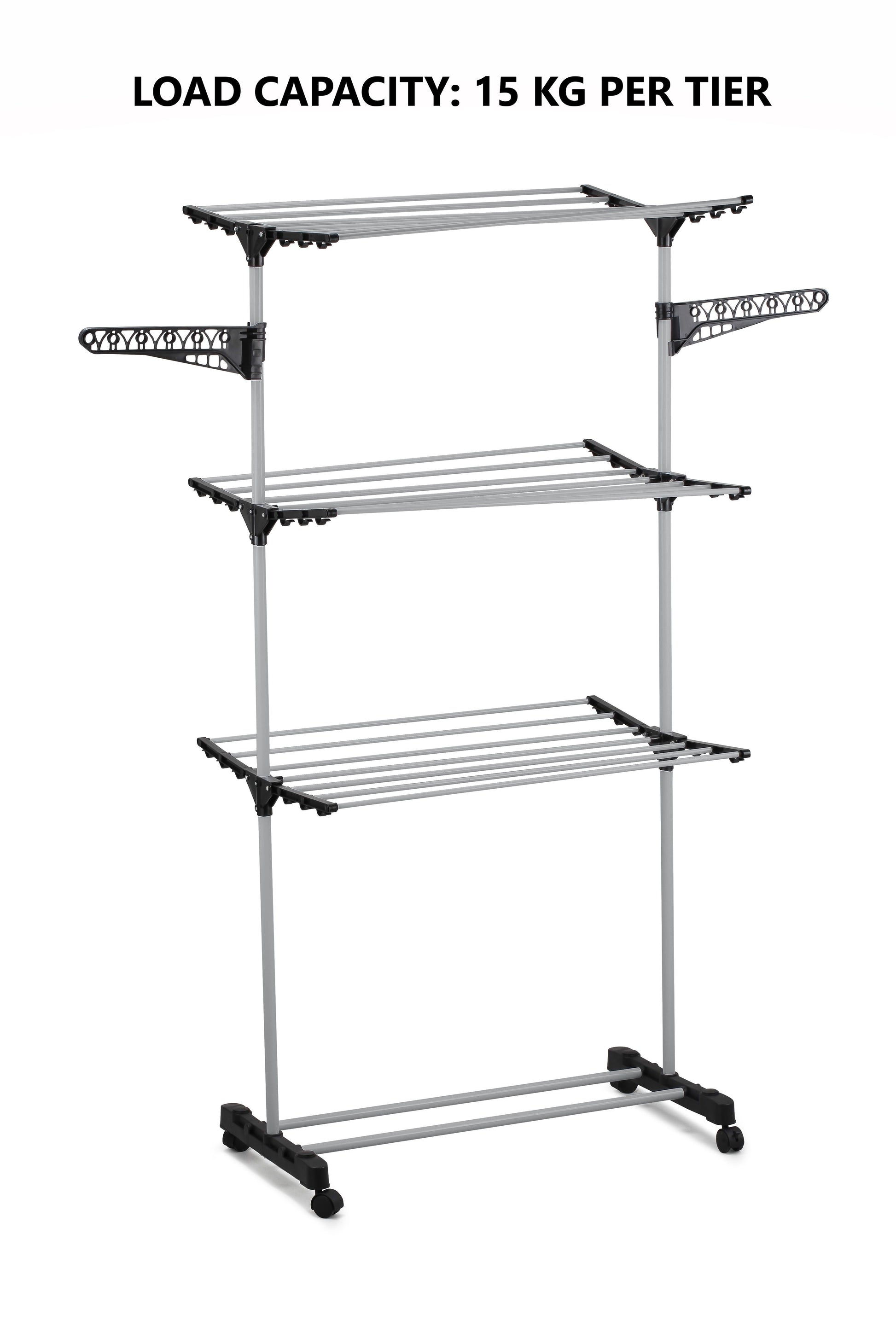 Folding 3 Tier Clothes Laundry Drying Rack with Stainless Steel Tubes for Indoor & Outdoor Home - ShopFrenzy