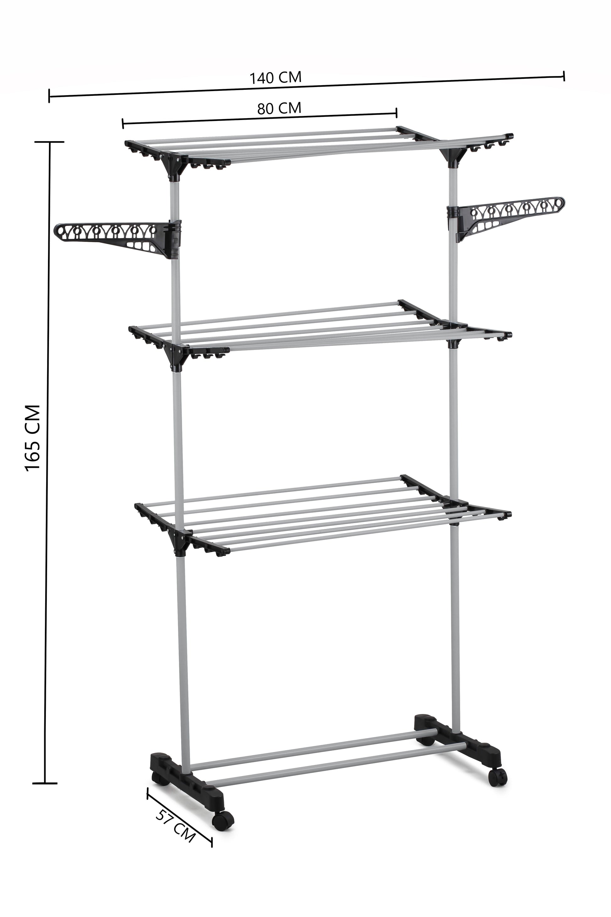 Folding 3 Tier Clothes Laundry Drying Rack with Stainless Steel Tubes for Indoor & Outdoor Home - ShopFrenzy