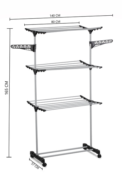 Folding 3 Tier Clothes Laundry Drying Rack with Stainless Steel Tubes for Indoor & Outdoor Home - ShopFrenzy
