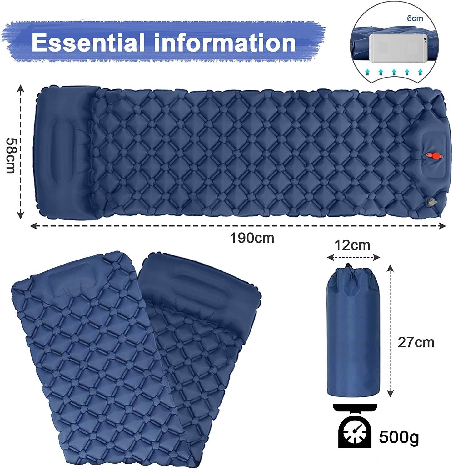 Ultralight Inflatable Camping Sleeping Pad with Pillow for Travelling and Hiking - ShopFrenzy