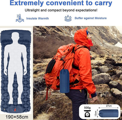 Ultralight Inflatable Camping Sleeping Pad with Pillow for Travelling and Hiking - ShopFrenzy