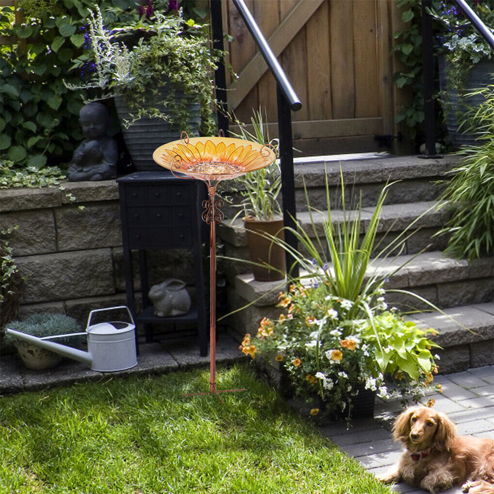 Solar Bird Bath Feeder Fountain Deck Post Mount