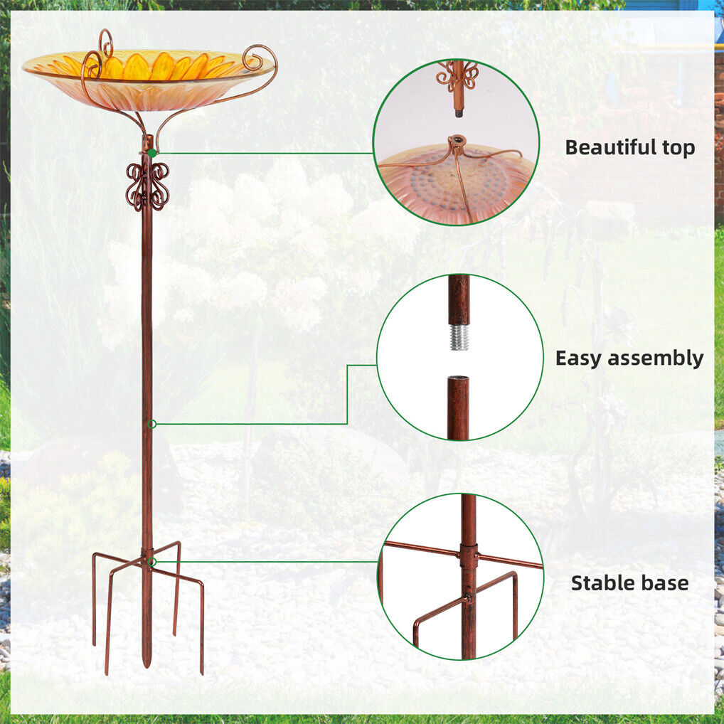 Solar Bird Bath Feeder Fountain Deck Post Mount