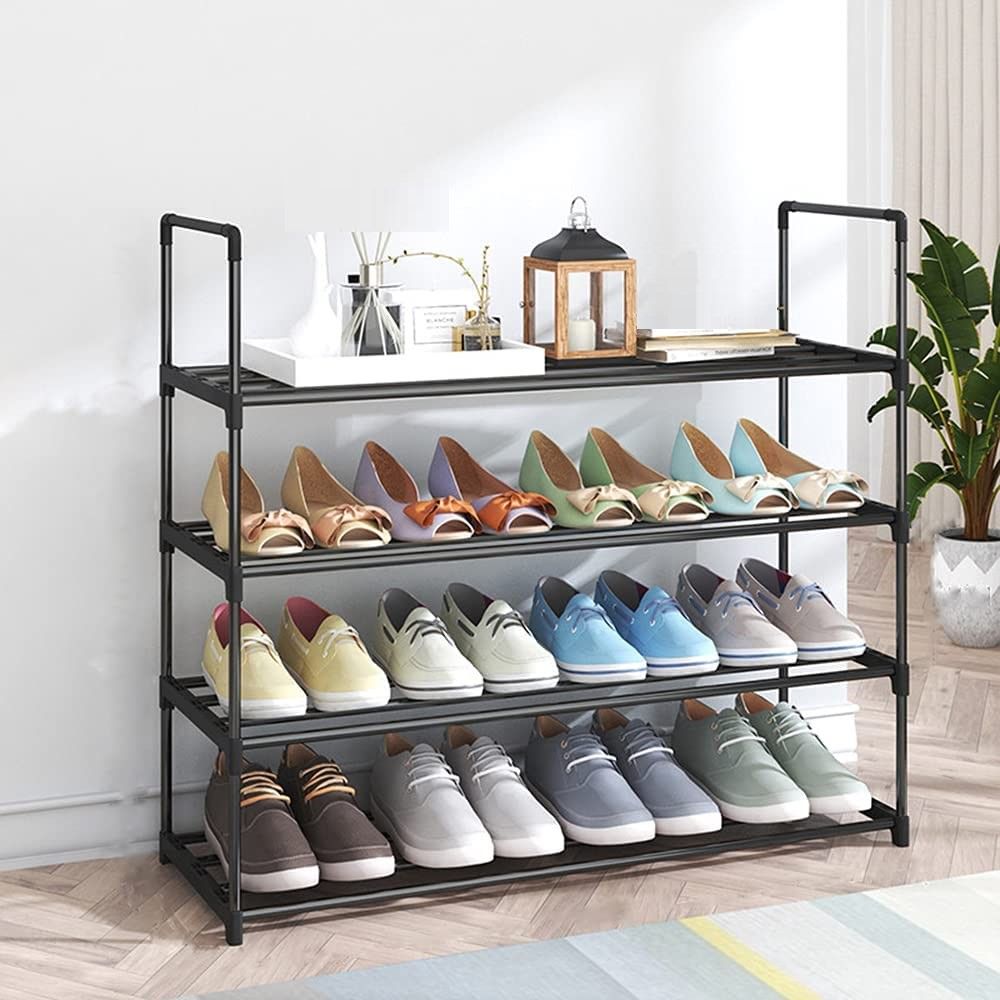 4-Tier Stainless Steel Shoe Rack Storage Organizer to Hold up to 20 Pairs of Shoes (80cm, Black) - ShopFrenzy