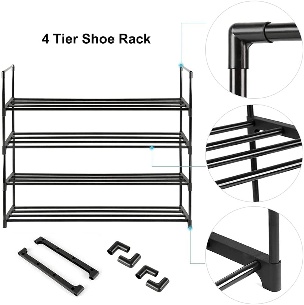 4-Tier Stainless Steel Shoe Rack Storage Organizer to Hold up to 20 Pairs of Shoes (80cm, Black) - ShopFrenzy