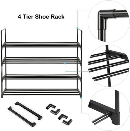 4-Tier Stainless Steel Shoe Rack Storage Organizer to Hold up to 20 Pairs of Shoes (80cm, Black) - ShopFrenzy