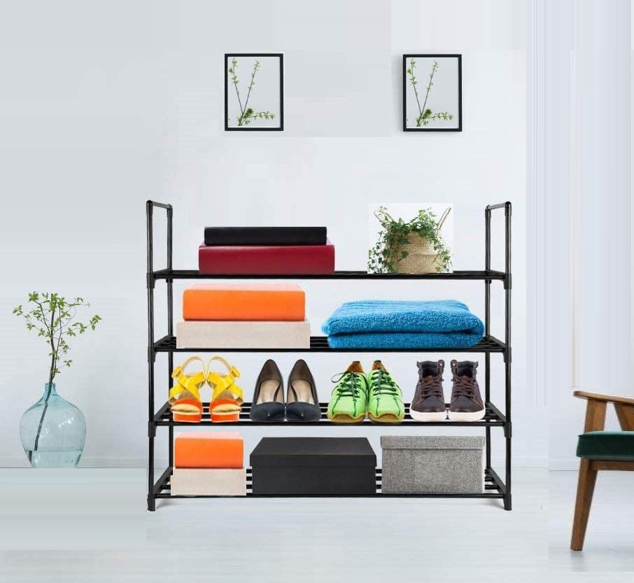 4-Tier Stainless Steel Shoe Rack Storage Organizer to Hold up to 20 Pairs of Shoes (80cm, Black) - ShopFrenzy