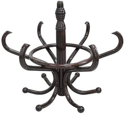 Brown Coat Rack with Stand Wooden Hat and 12 Hooks Hanger Walnut tree - ShopFrenzy