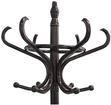 Brown Coat Rack with Stand Wooden Hat and 12 Hooks Hanger Walnut tree - ShopFrenzy
