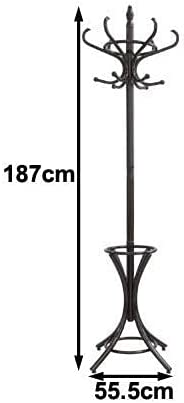 Brown Coat Rack with Stand Wooden Hat and 12 Hooks Hanger Walnut tree - ShopFrenzy
