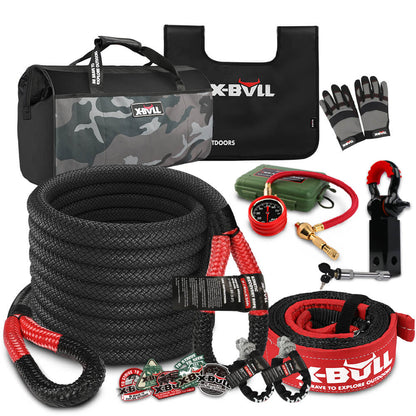 X-BULL Recovery Rope kit Snatch Strap Soft Shackles Hitch receiver Kinetic Tire Deflator - ShopFrenzy
