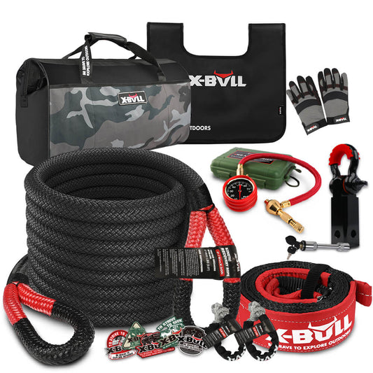 X-BULL Recovery Rope kit Snatch Strap Soft Shackles Hitch receiver Kinetic Tire Deflator - ShopFrenzy