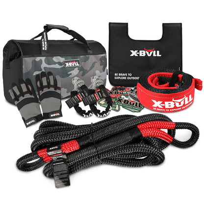 X-BULL Recovery Rope kit Snatch Strap Soft Shackles Hitch receiver Kinetic Tire Deflator - ShopFrenzy