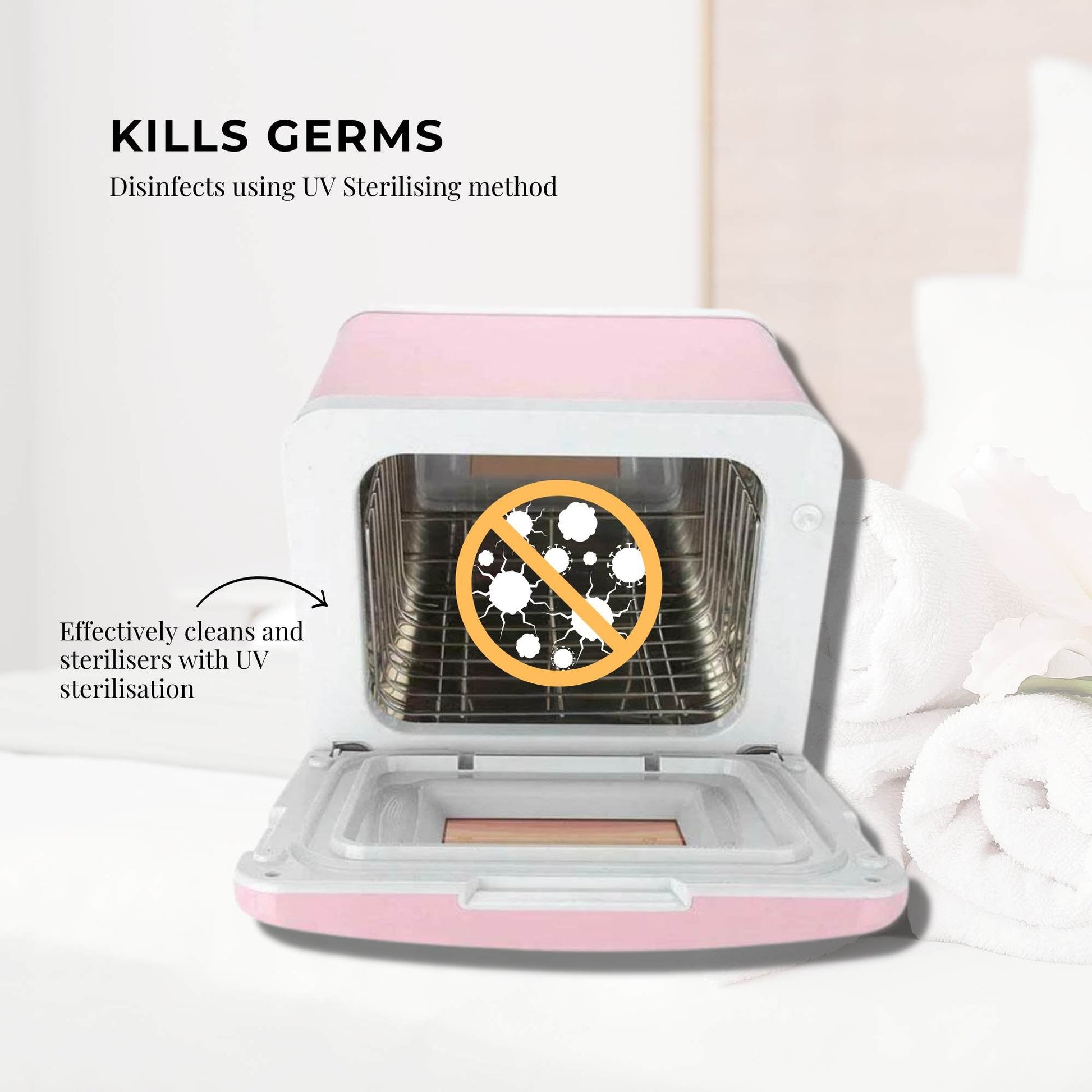 8L Pink Electric Towel Warmer UV Steriliser Cabinet Small Hot Heater Sanitiser - ShopFrenzy