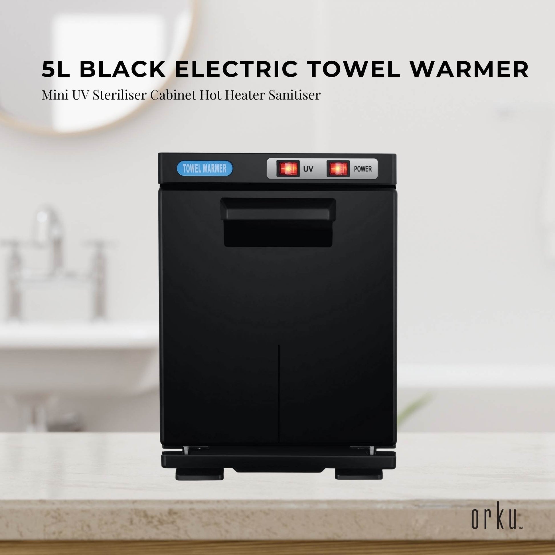 5L Black Electric Hand Towel Warmer Mini UV Steriliser Cabinet Hot Heater Sanitiser - ShopFrenzy