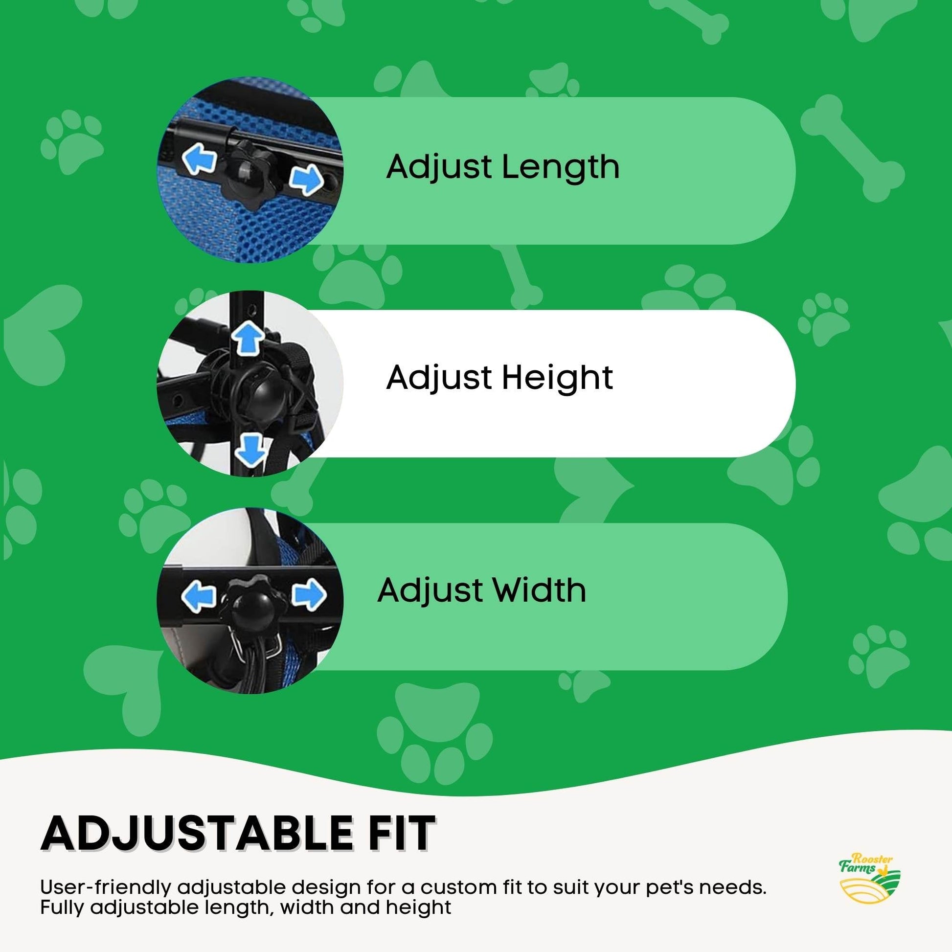 Rooster Farms Little Dog Wheelchair Small Harness - Adjustable Back Leg Aid - ShopFrenzy