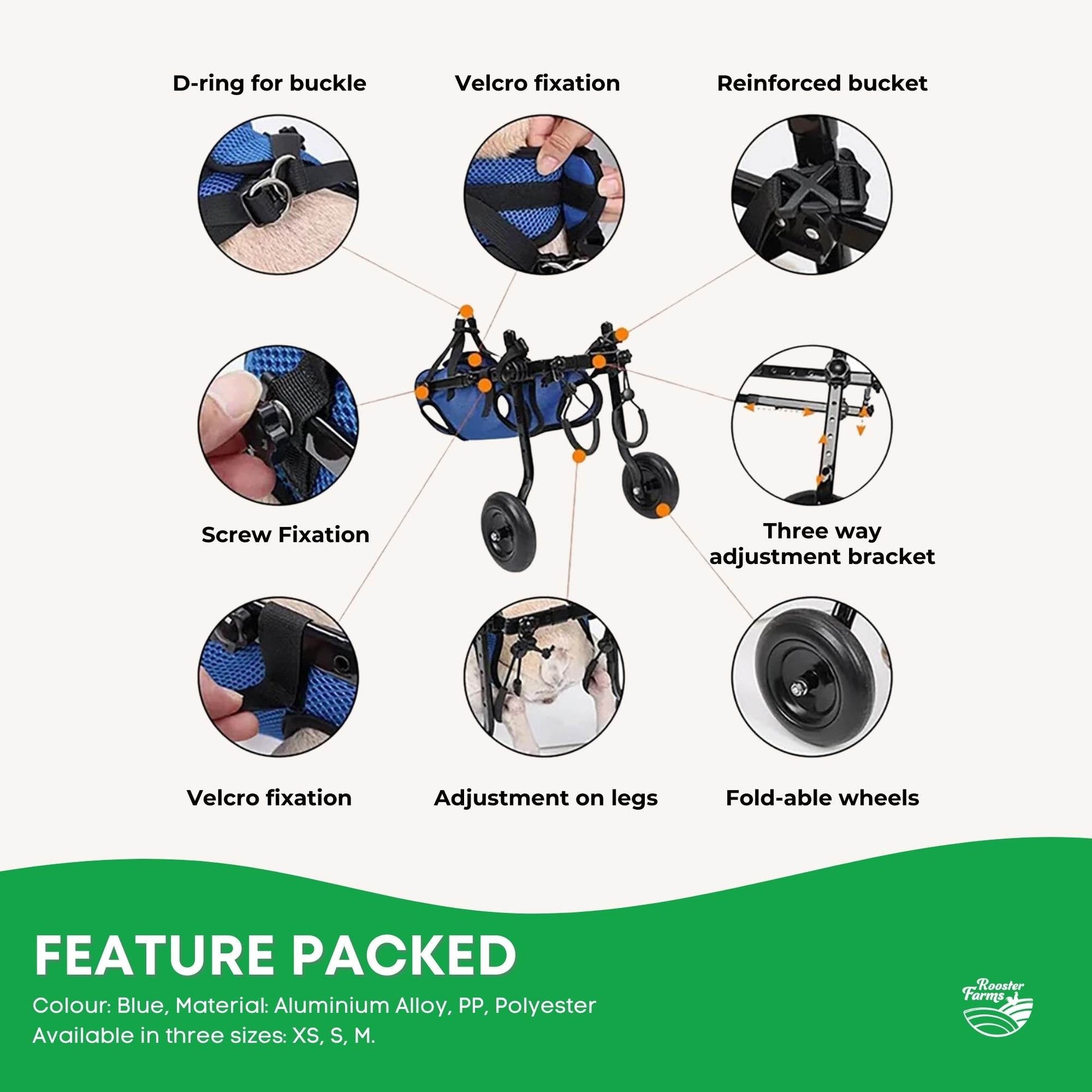 Rooster Farms Little Dog Wheelchair Small Harness - Adjustable Back Leg Aid - ShopFrenzy