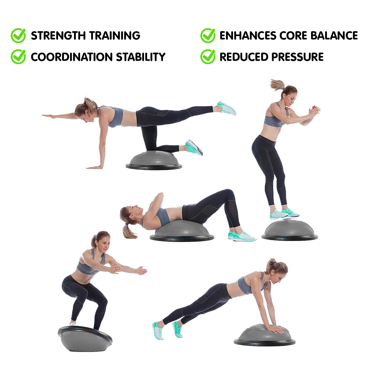 Powertrain Fitness Yoga Ball Home Gym Workout Balance Trainer Grey - ShopFrenzy