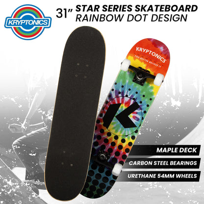 Kryptonics 31-inch Star Series Complete Skateboard Rainbow Dot - ShopFrenzy