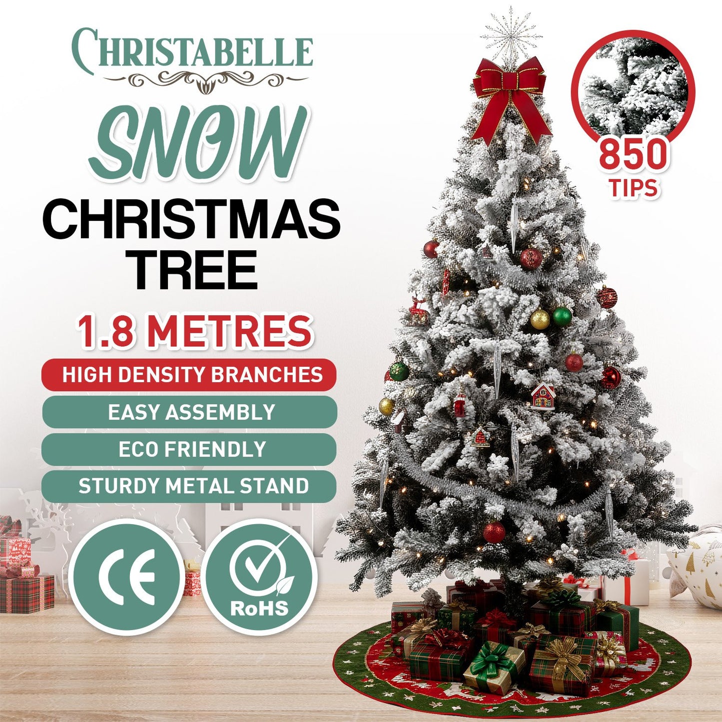 Christabelle Snow-Tipped Artificial Christmas Tree 1.8m - 850 Tips