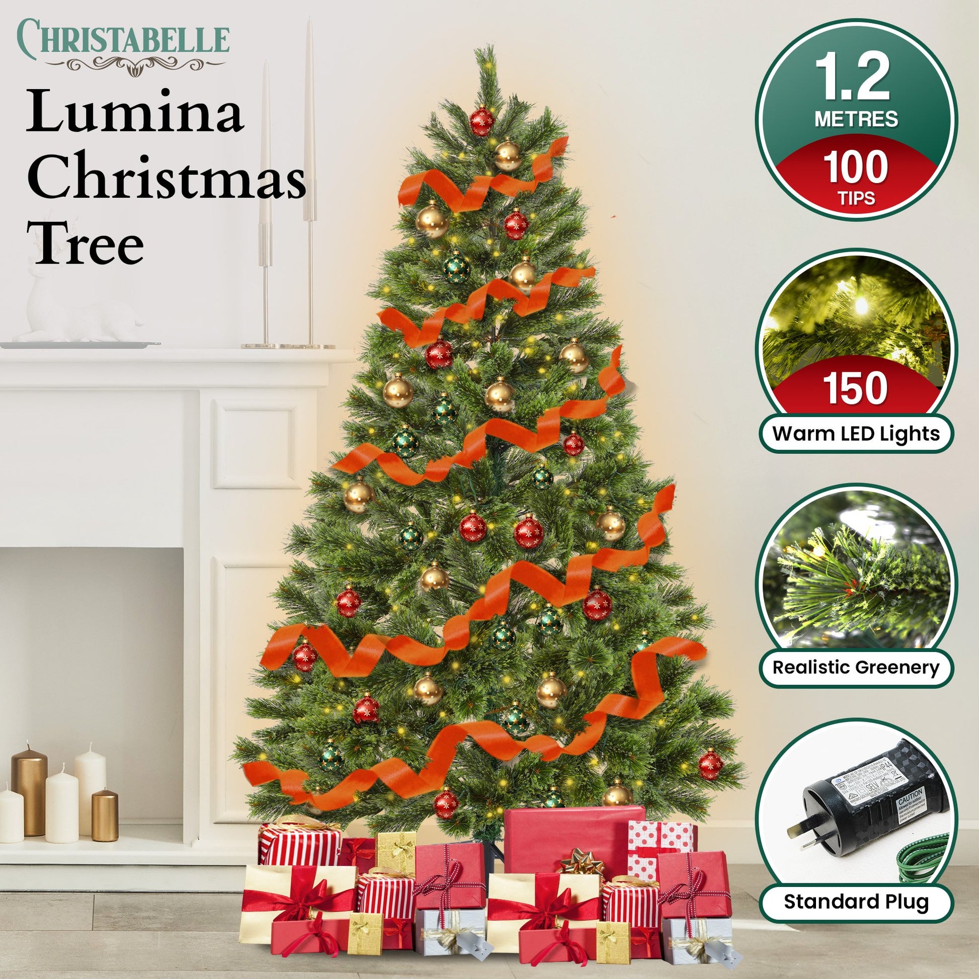 Christabelle 1.2m Prelit Lumina Pine Christmas Tree With 150 Led Lights - ShopFrenzy