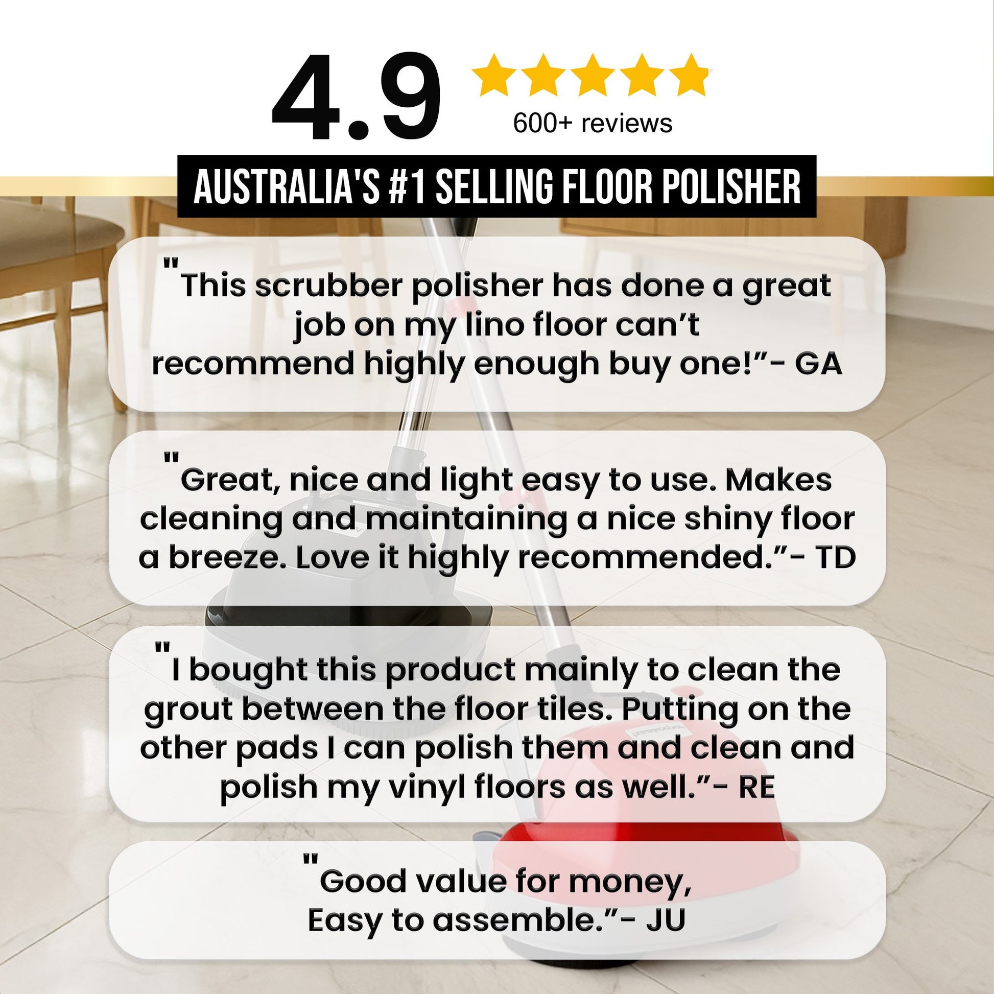 Klika Hauskeeper 5 in 1 Electric 240V Floor Polisher w/ 6M Power Cable Timber Hard Waxer Buffer Cleaner Red - ShopFrenzy
