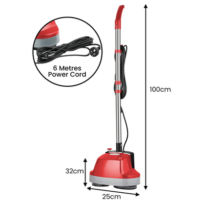 Klika Hauskeeper 5 in 1 Electric 240V Floor Polisher w/ 6M Power Cable Timber Hard Waxer Buffer Cleaner Red