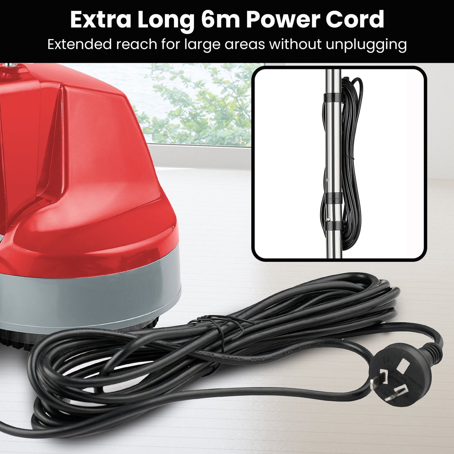 Klika Hauskeeper 5 in 1 Electric 240V Floor Polisher w/ 6M Power Cable Timber Hard Waxer Buffer Cleaner Red