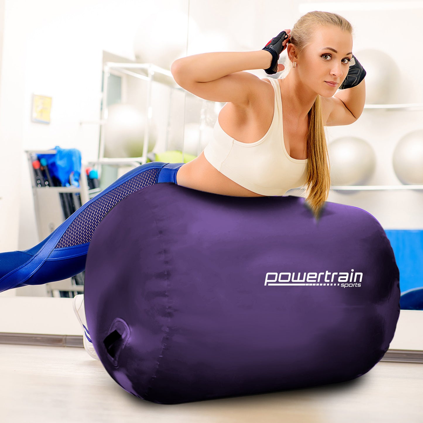 Powertrain Sports Inflatable Air Exercise Roller Gymnastics Gym Barrel 120 x 75cm Purple - ShopFrenzy