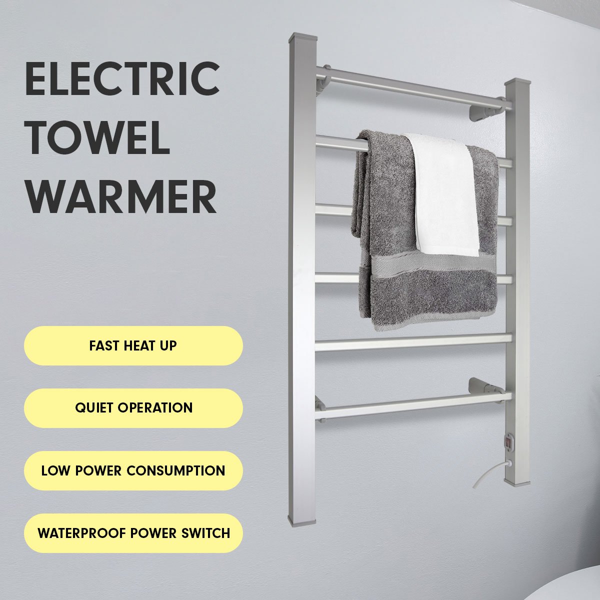 Pronti Heated Towel Rack Electric Bathroom Towel Rails Warmer 100w - Silver - ShopFrenzy