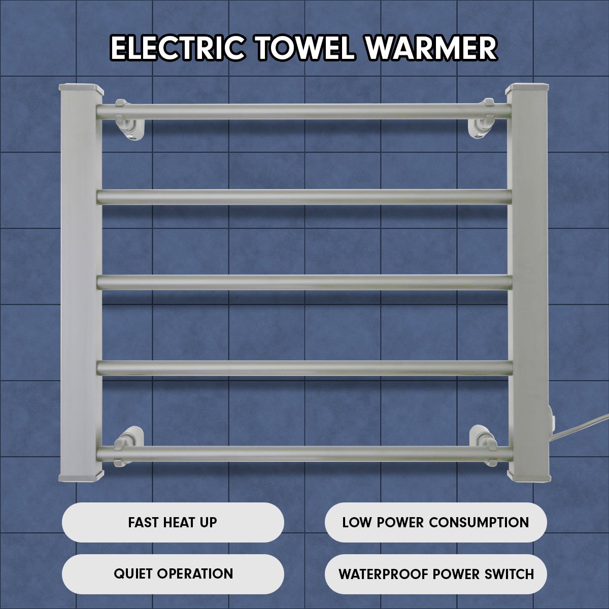 Pronti Heated Towel Rack Electric Bathroom Towel Rails Warmer Ev-90- Silver - ShopFrenzy