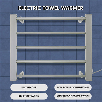 Pronti Heated Towel Rack Electric Bathroom Towel Rails Warmer Ev-90- Silver - ShopFrenzy