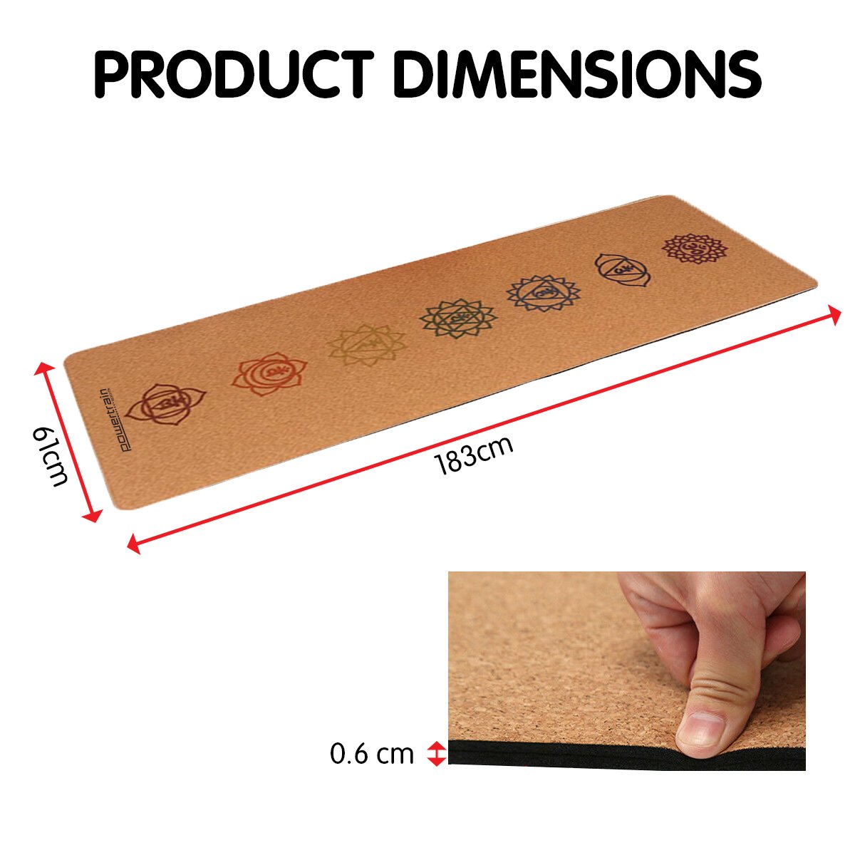 Powertrain Cork Yoga Mat with Carry Straps Home Gym Pilates - Chakras - ShopFrenzy