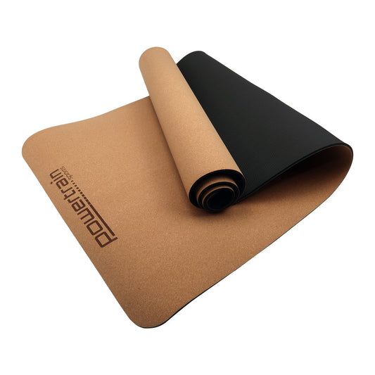 Powertrain Cork Yoga Mat with Carry Straps Home Gym Pilates - Plain - ShopFrenzy