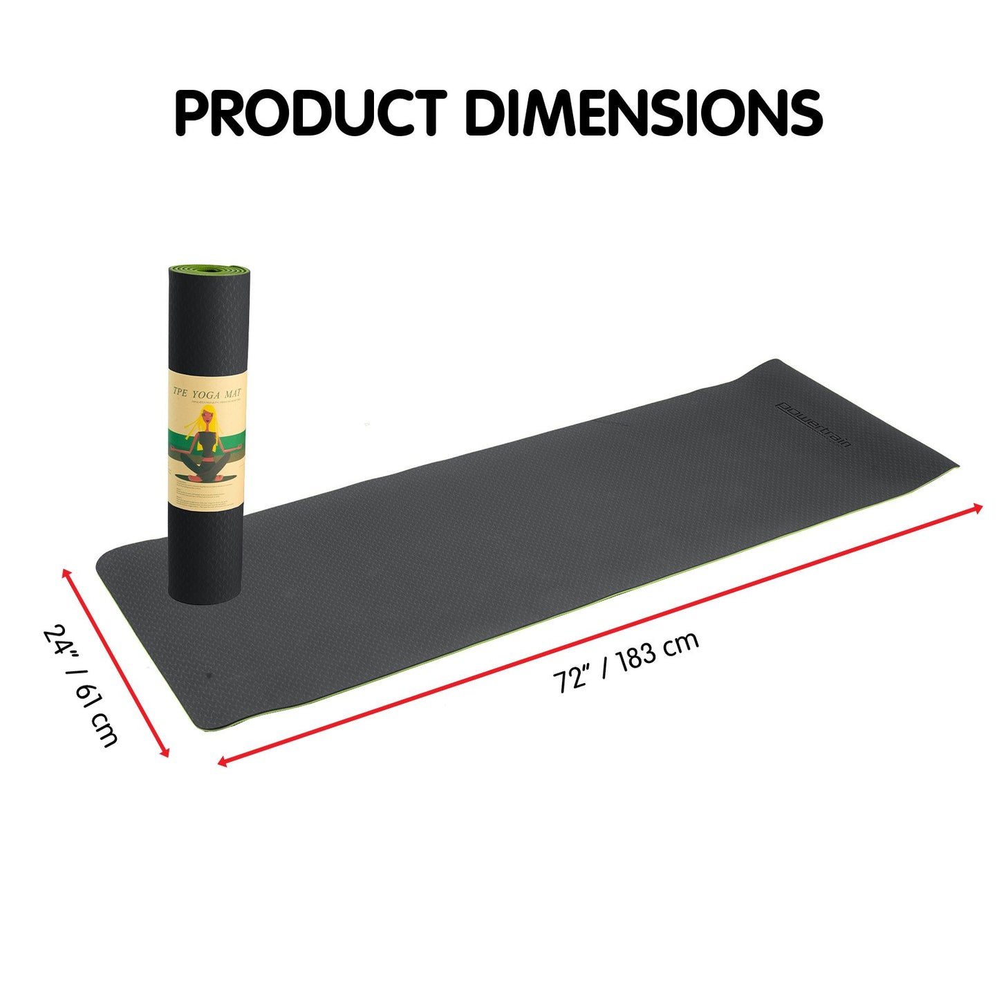 Powertrain TPE Yoga Exercise Mat Home Gym Pilates Fitness 8mm Thick in Black/Green - ShopFrenzy